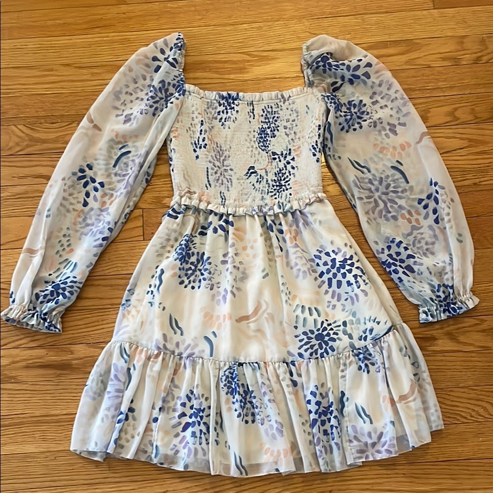 Aritzia Wilfred Tempest Mini Dress in Blue Floral Print